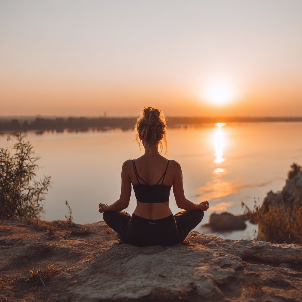 Жінка медитує в природному середовищі